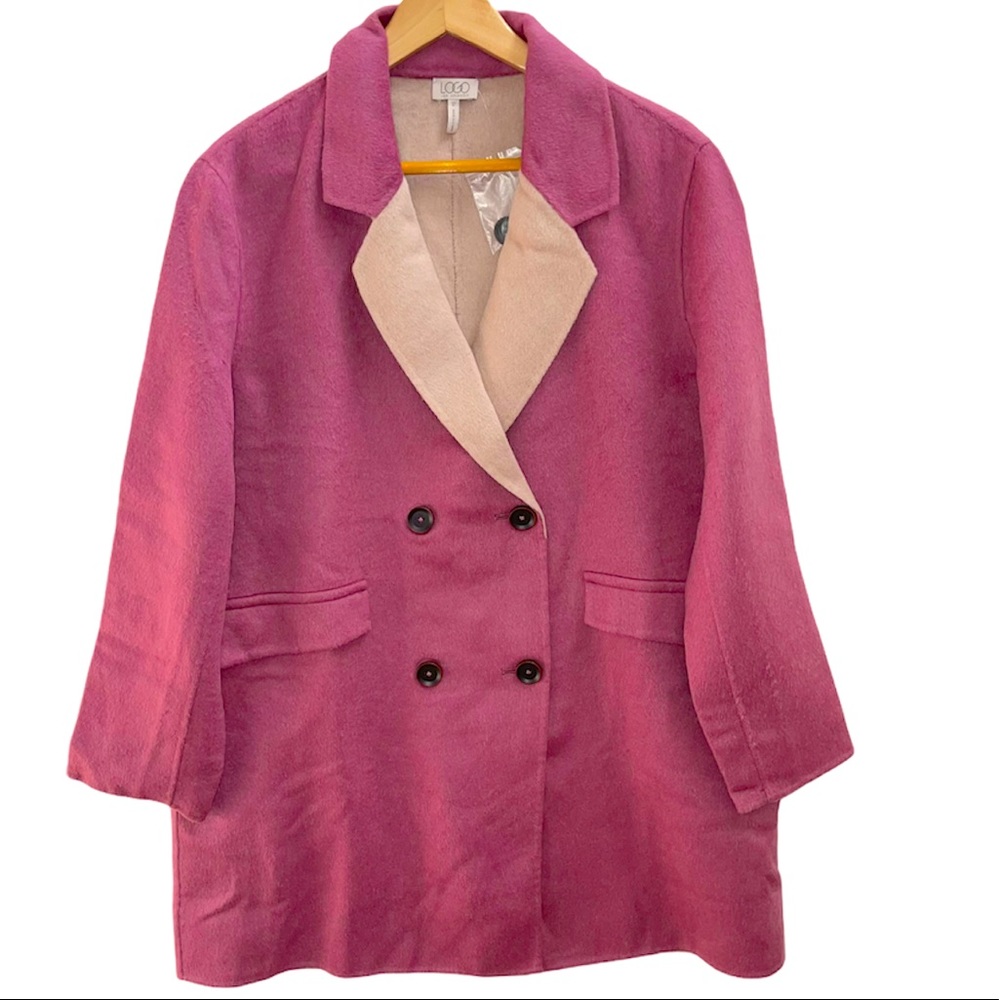 NWT Wool Blend SZ 4 LOGO Lori Goldstein Button Coat Contrast Lapel